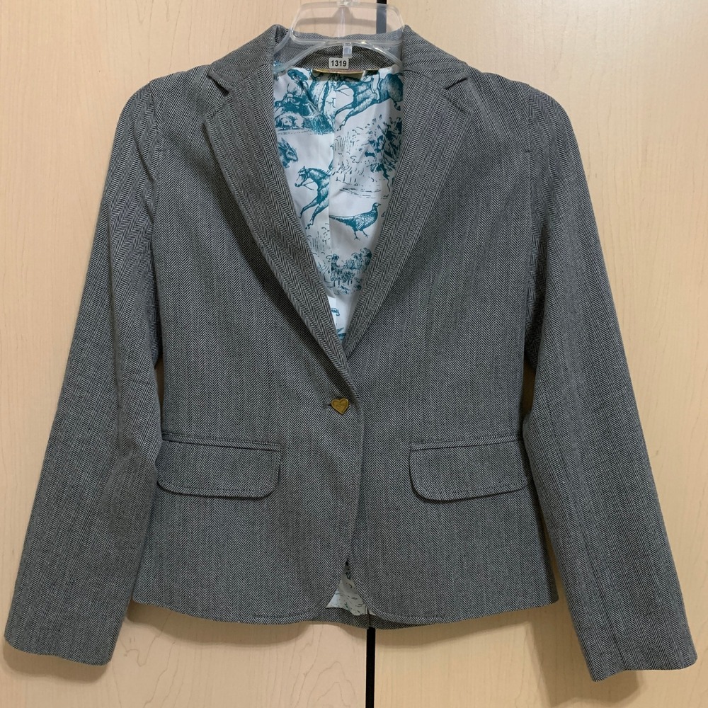Princess Vera Wang Blazer Women's XS Grey Herringbone Heart Button Toile Jacket - Picture 3 of 10